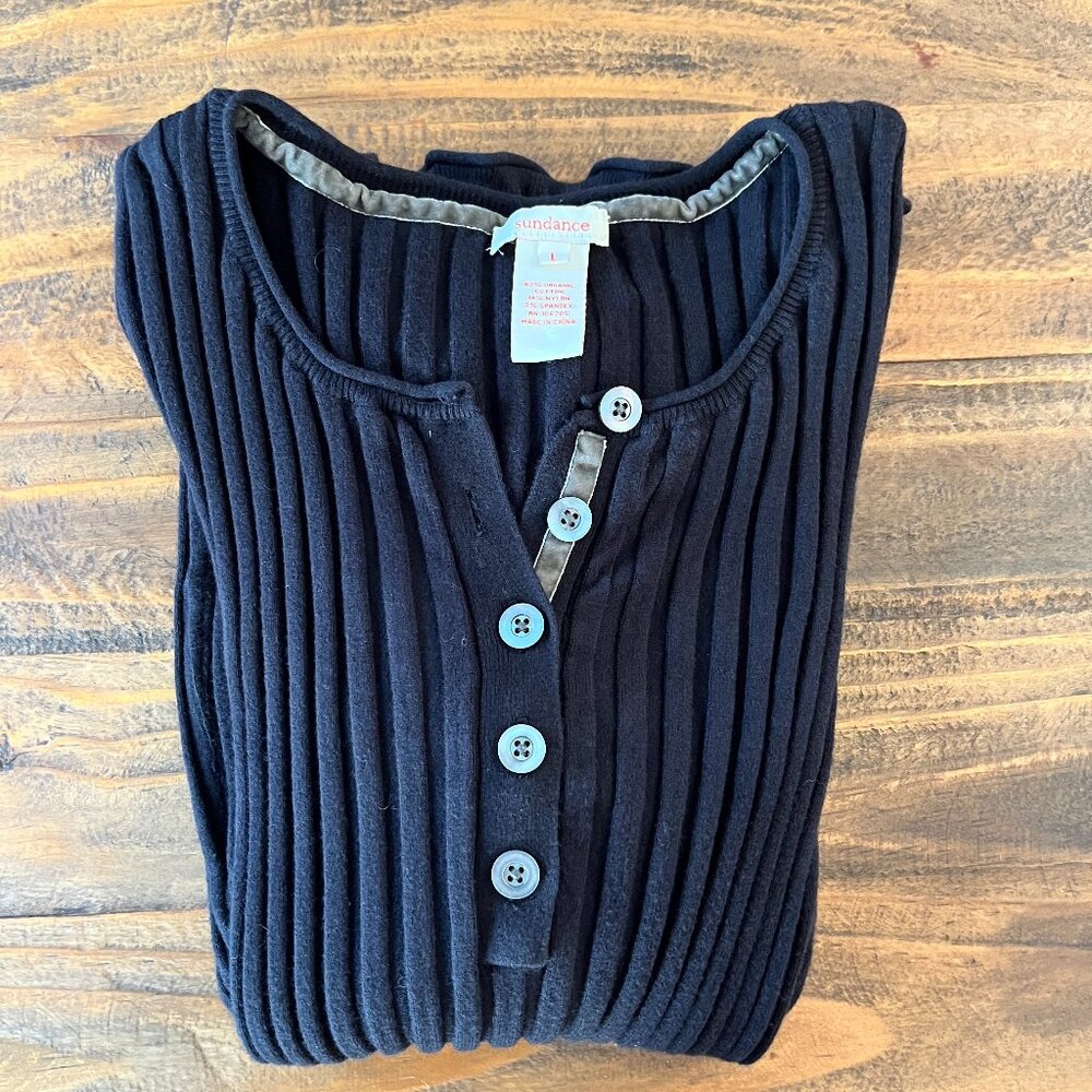 Sundance Fitted Ribbed Henley. Color: Black.  Size: Large. Gently Used. - Picture 2 of 3